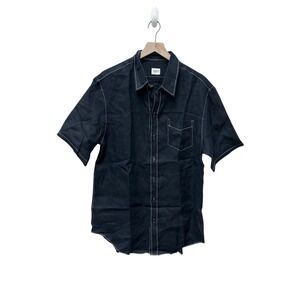 Armani Collezioni Mens XL Navy Linen Short Sleeve Button Up Shirt‎